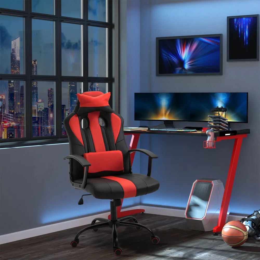EasyComfort Sedia da Gaming Ergonomica con Braccioli Altezza Regolabile con Cuscino, Nero e Rosso