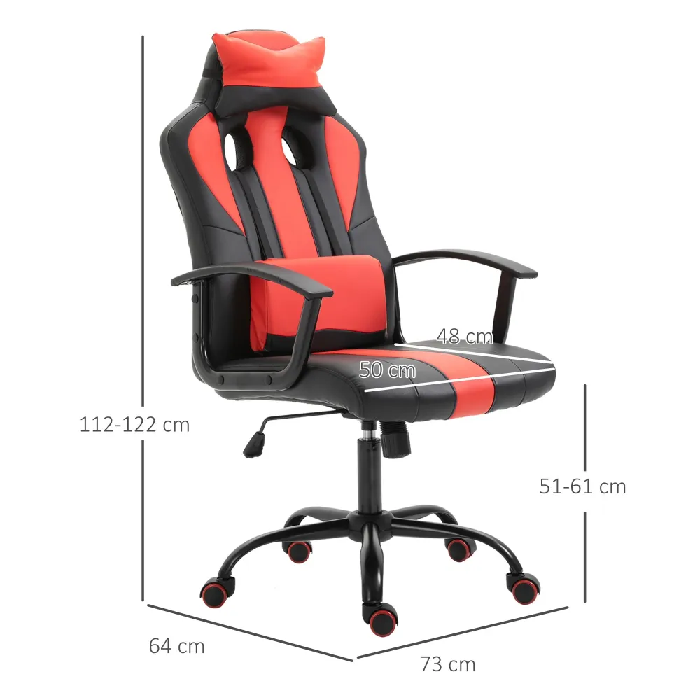EasyComfort Sedia da Gaming Ergonomica con Braccioli Altezza Regolabile con Cuscino, Nero e Rosso