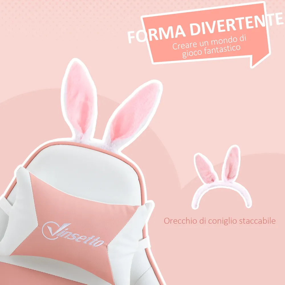 EasyComfort Sedia Gaming Ergonomica con Orecchie, Poggiapiedi Estraibile, Cuscino Lombare e Poggiatesta, Rosa