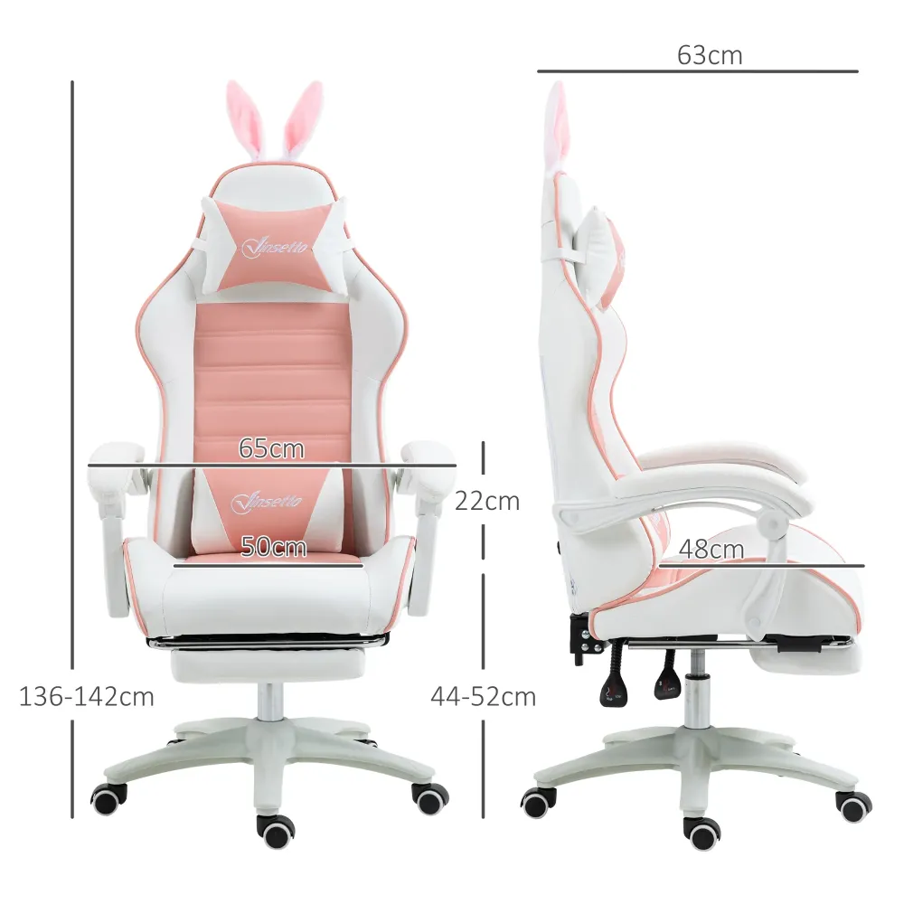 EasyComfort Sedia Gaming Ergonomica con Orecchie, Poggiapiedi Estraibile, Cuscino Lombare e Poggiatesta, Rosa