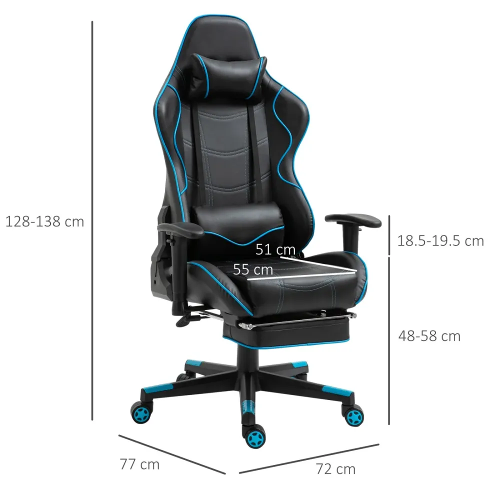 EASYCOMFORT Sedia Gaming Ergonomica con Poggiapiedi Estraibile e Supporto Lombare, 72x77x128-138cm, Nero