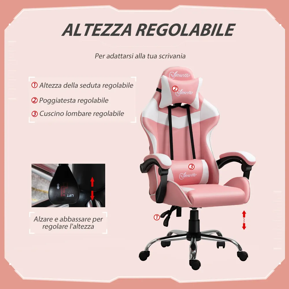 Easycomfort Sedia da Gaming Ergonomica con Poggiatesta, Altezza Regolabile e Reclinabile, Poltrona Girevole con Ruote, 63x...