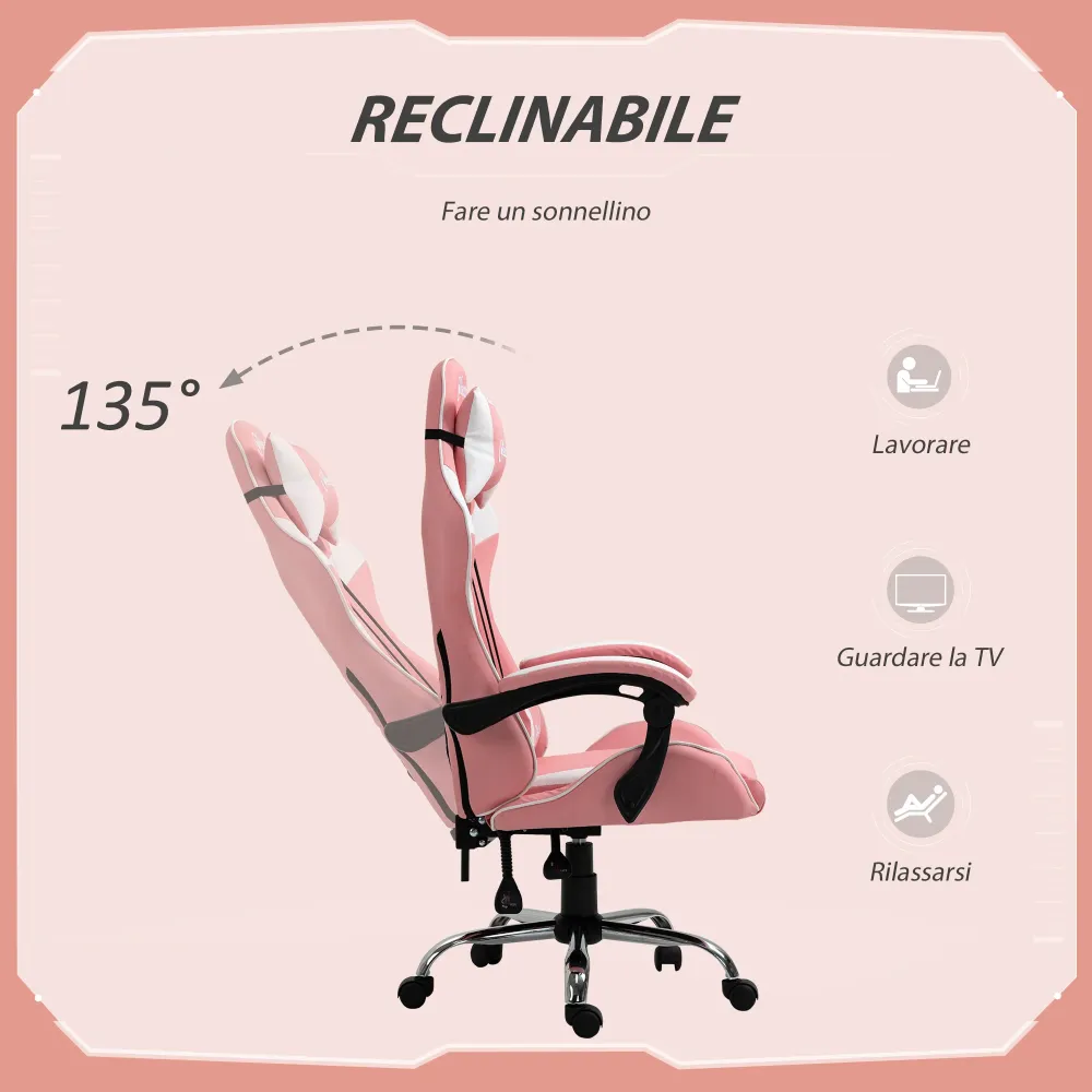 Easycomfort Sedia da Gaming Ergonomica con Poggiatesta, Altezza Regolabile e Reclinabile, Poltrona Girevole con Ruote, 63x...