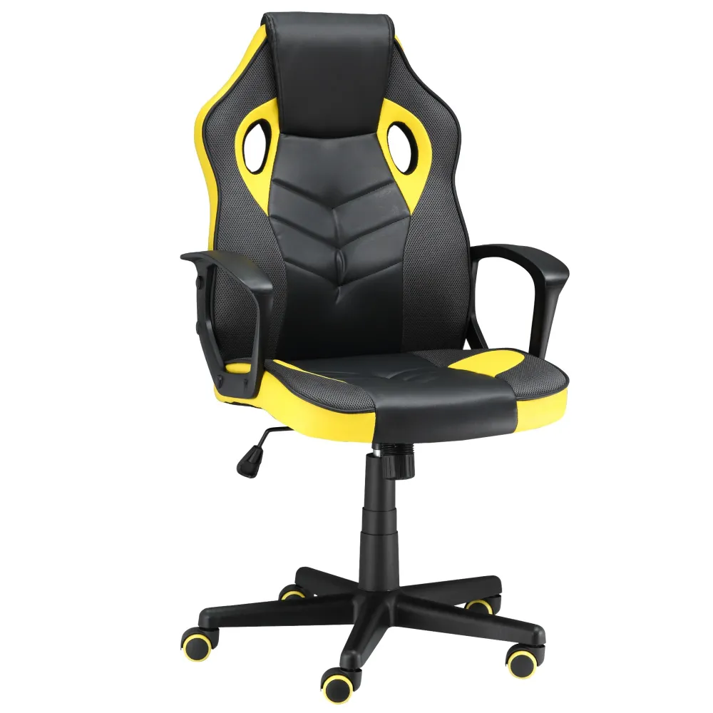 Easycomfort Sedia Gaming Ergonomica, Poltrona da Ufficio Girevole con Rotelle Similpelle Nera e Gialla, Altezza Regolabile