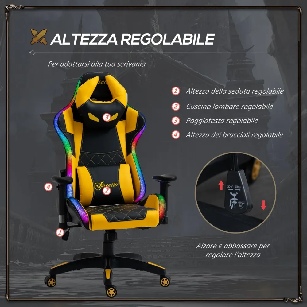 EASYCOMFORT Sedia da Gaming - Giallo Nero