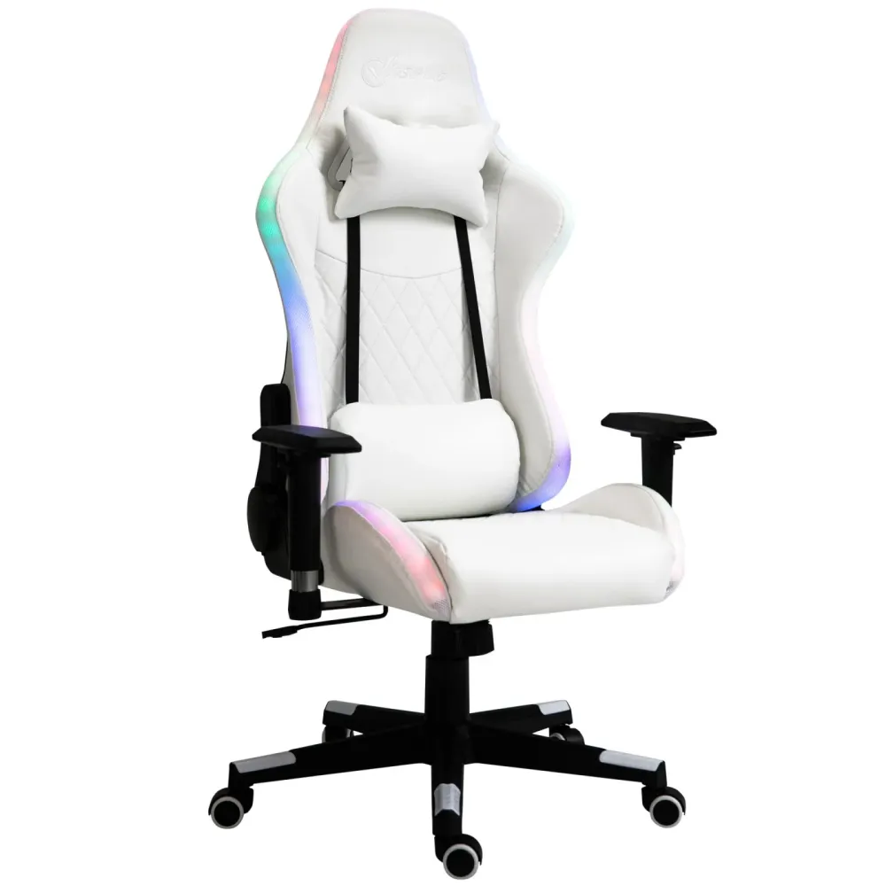 EASYCOMFORT Sedia da Gaming Luminosa con Luci LED Altezza Regolabile Similpelle Bianca