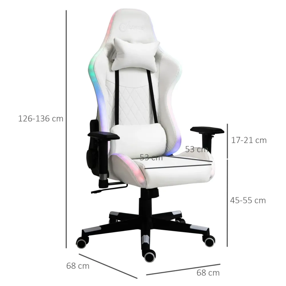 EASYCOMFORT Sedia da Gaming Luminosa con Luci LED Altezza Regolabile Similpelle Bianca