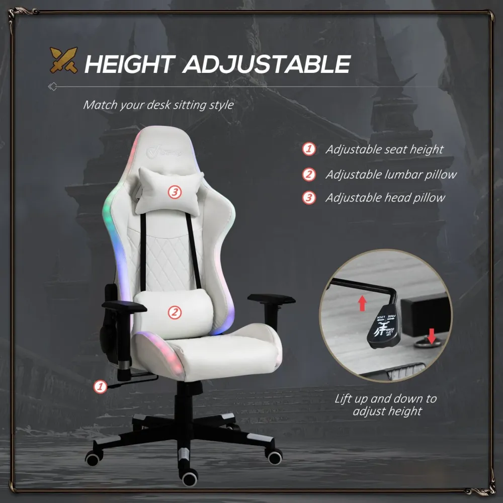 EASYCOMFORT Sedia da Gaming Luminosa con Luci LED Altezza Regolabile Similpelle Bianca