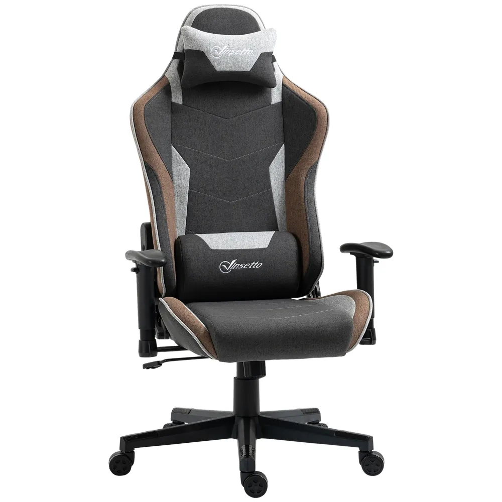 Easycomfort Sedia da Gaming Reclinabile 150° con Funzione Dondolo, Poggiatesta e Cuscino Lombare, Grigio