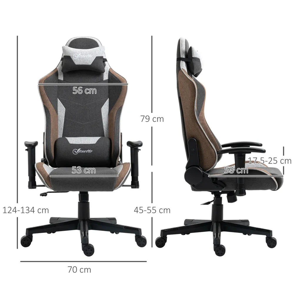 Easycomfort Sedia da Gaming Reclinabile 150° con Funzione Dondolo, Poggiatesta e Cuscino Lombare, Grigio