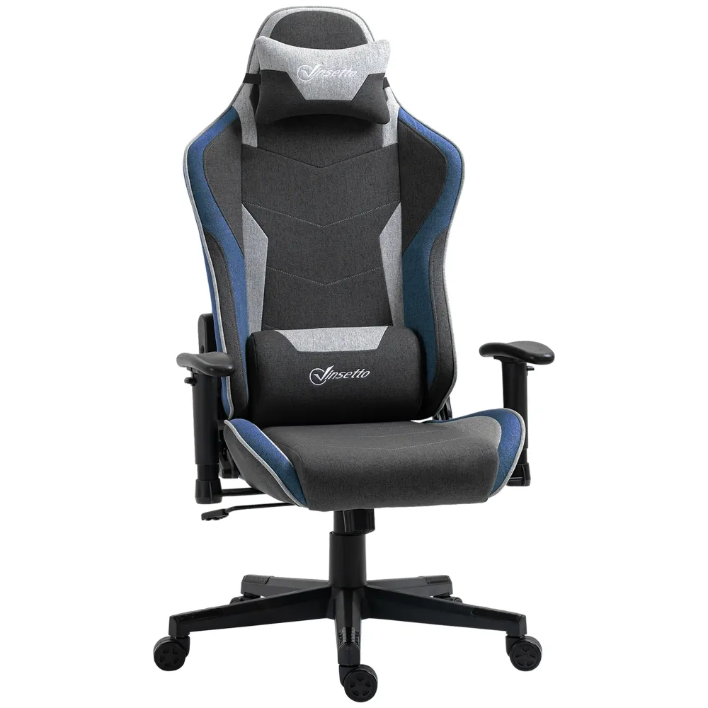 EasyComfort Sedia da Gaming Reclinabile 150° con Funzione Dondolo, Tessuto Effetto Lino, 66x53x128-138 cm, Grigio
