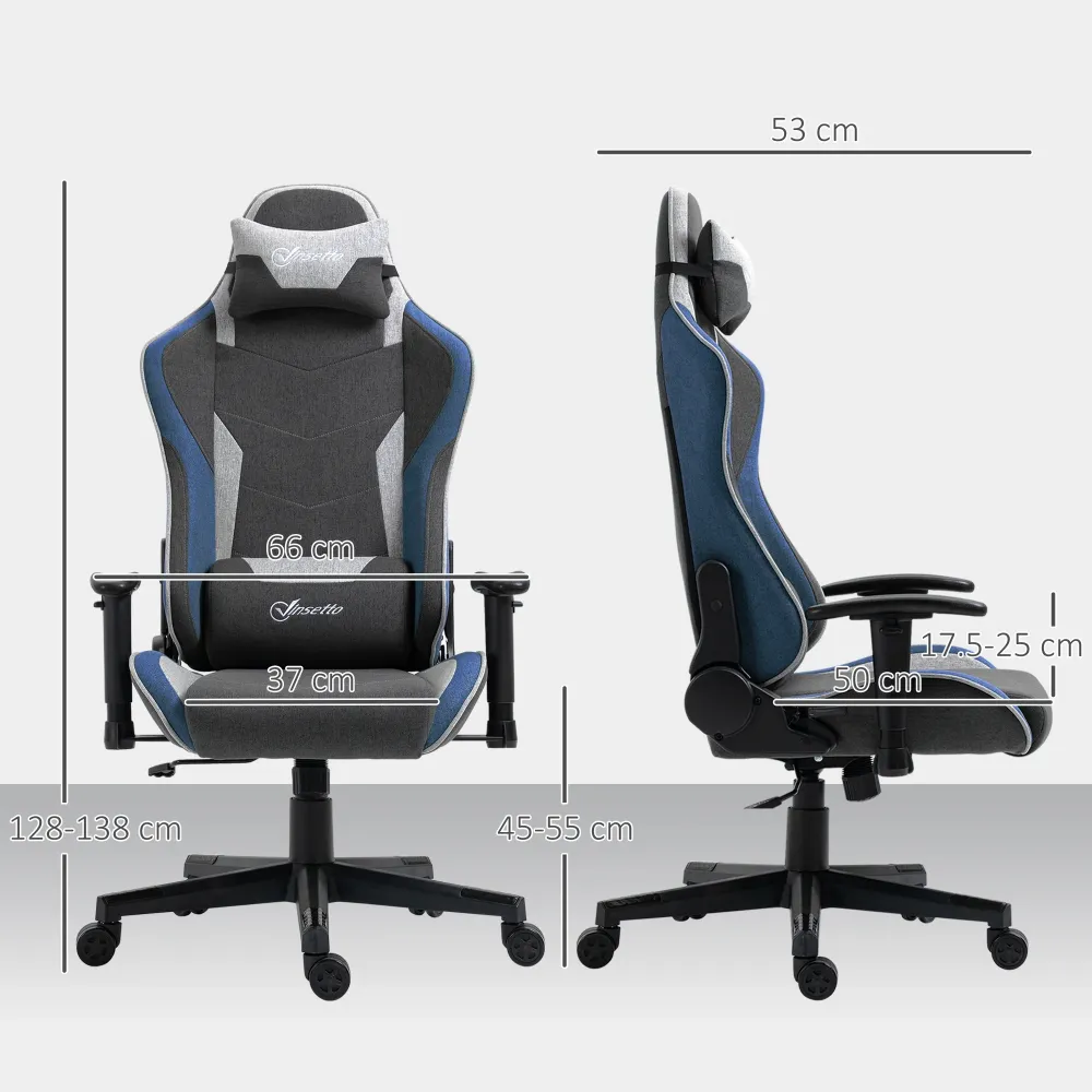 EasyComfort Sedia da Gaming Reclinabile 150° con Funzione Dondolo, Tessuto Effetto Lino, 66x53x128-138 cm, Grigio