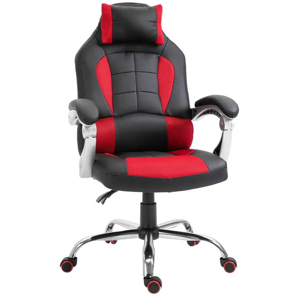 EasyComfort Sedia da Gaming Reclinabile con Supporto Lombare e Poggiatesta Pelle PU, Rosso e Nero
