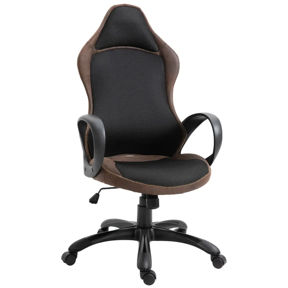 EasyComfort Sedia da Gaming e Ufficio Altezza Regolabile e Dondolamento, Girevole 360° con Ruote, Tessuto Nero e Marrone,...