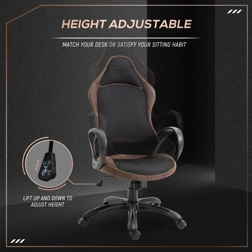 EasyComfort Sedia da Gaming e Ufficio Altezza Regolabile e Dondolamento, Girevole 360° con Ruote, Tessuto Nero e Marrone,...
