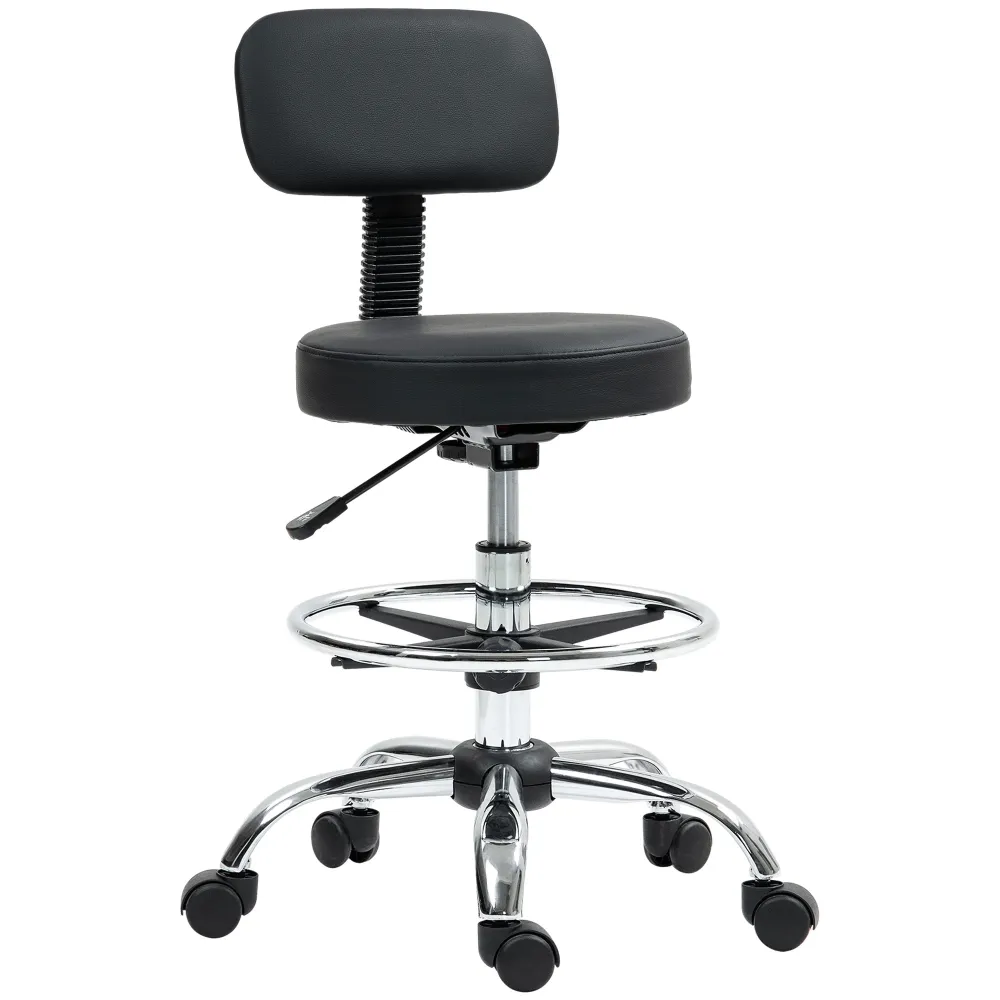 EasyComfort Sedia Girevole ad Altezza Regolabile con Poggiapiedi, Acciaio, Finta Pelle e Gommapiuma, 52x52x78-92 cm, Nero