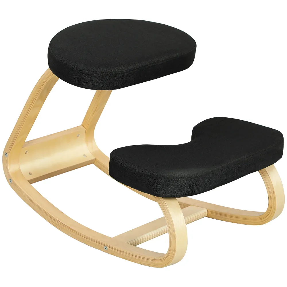 EasyComfort Sedia Inginocchiatoio con Movimento Dondolo, Tessuto Effetto Lino e Legno di Betulla, 50x73x55 cm, Nero
