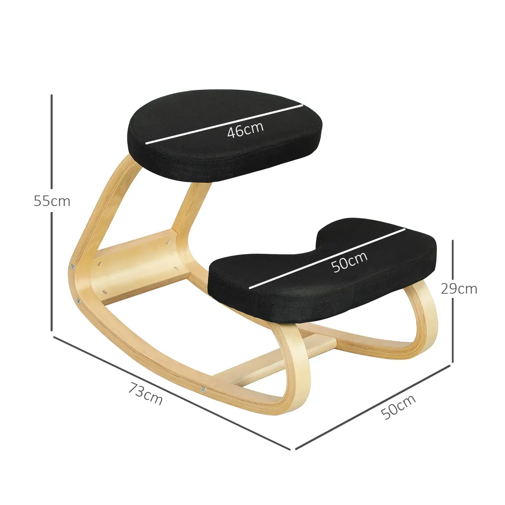 EasyComfort Sedia Inginocchiatoio con Movimento Dondolo, Tessuto Effetto Lino e Legno di Betulla, 50x73x55 cm, Nero