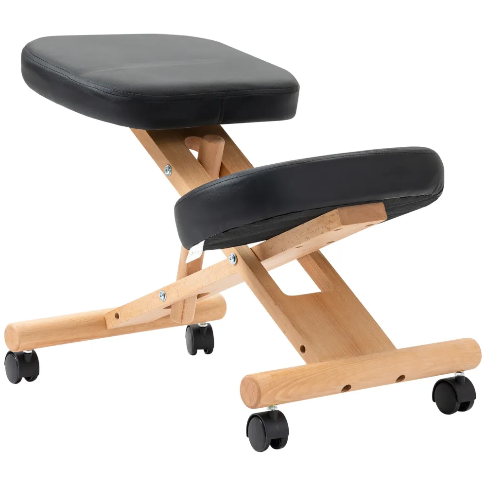 EASYCOMFORT Sedia Inginocchiatoio Legno per Casa e Ufficio con Ruote e Altezza Regolabile, 43x67x57-75 cm, Nera