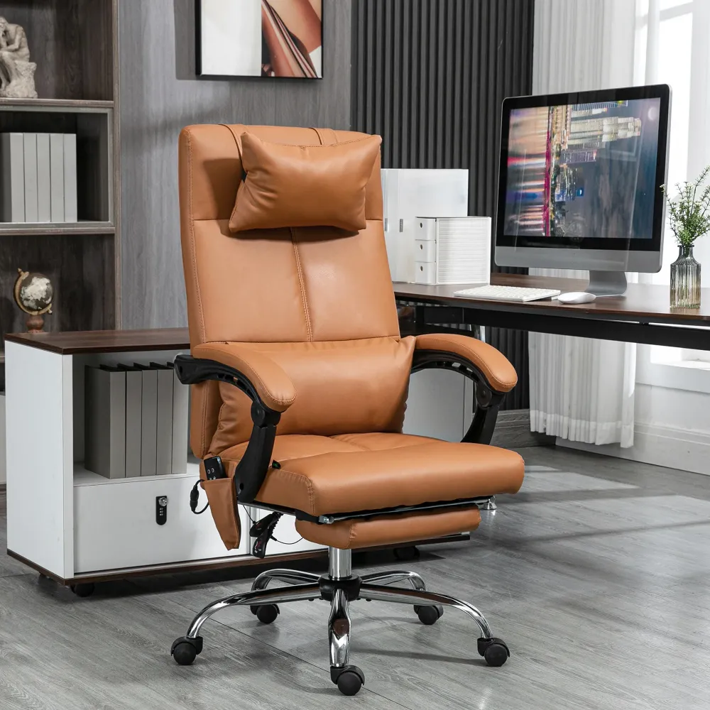 EasyComfort Sedia Massaggiante ad Altezza Regolabile con Poggiapiedi, Finta Pelle, 66x67x115-123 cm, Marrone Chiaro