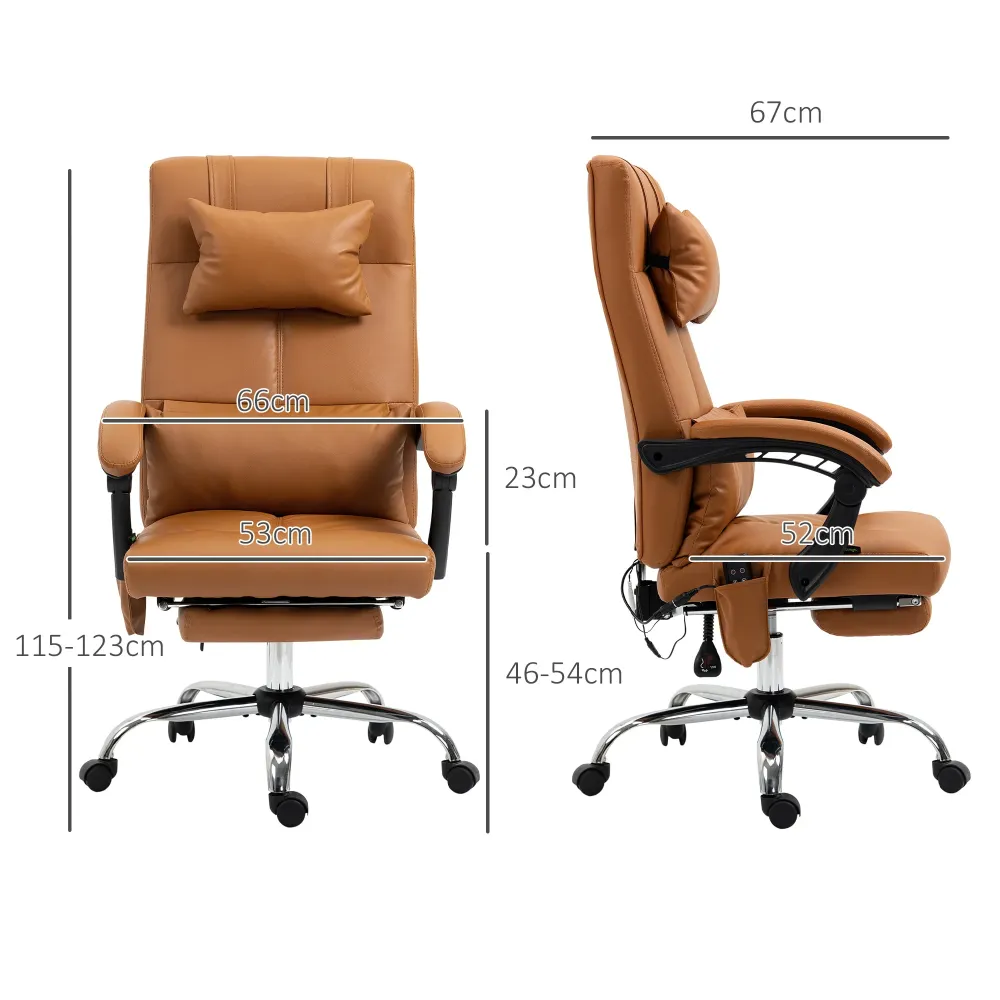 EasyComfort Sedia Massaggiante ad Altezza Regolabile con Poggiapiedi, Finta Pelle, 66x67x115-123 cm, Marrone Chiaro