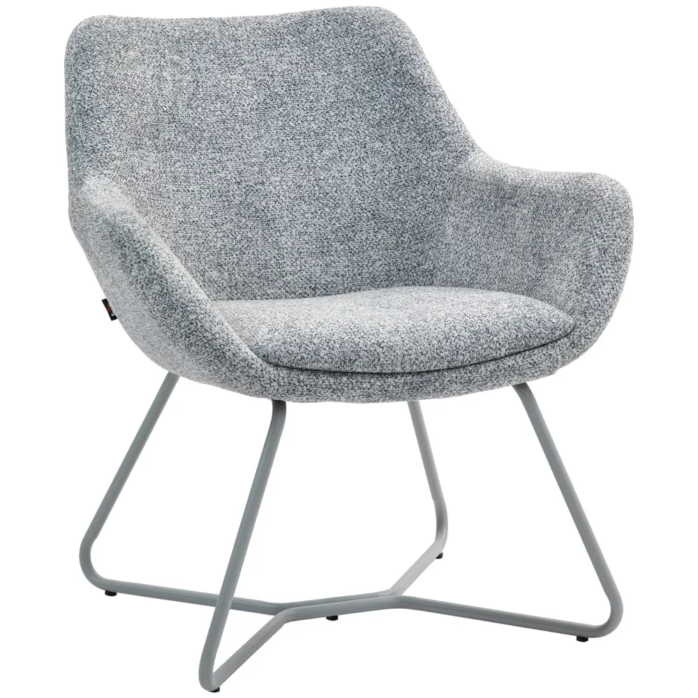 EasyComfort Sedia Moderna con Braccioli e Schienale Imbottiti, Tessuto Effetto Lino e Acciaio, 63x69x75 cm, Grigio