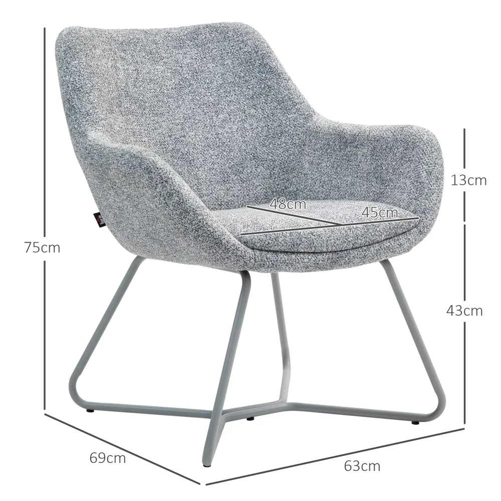 EasyComfort Sedia Moderna con Braccioli e Schienale Imbottiti, Tessuto Effetto Lino e Acciaio, 63x69x75 cm, Grigio