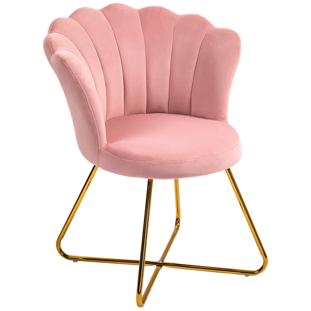 EasyComfort Sedia Moderna Ergonomica con Schienale Petalo Vellutato Rosa e Gambe Incrociate Oro, 69x64x80 cm