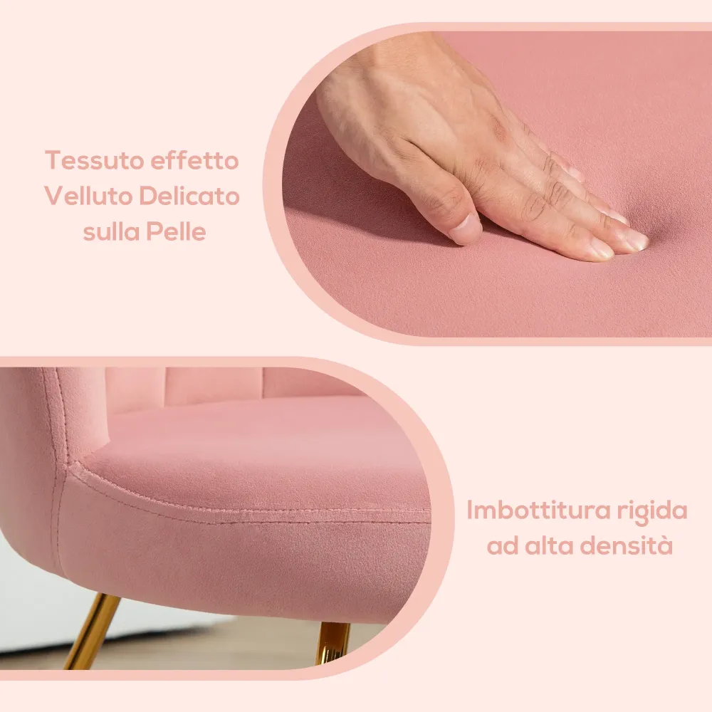 EasyComfort Sedia Moderna Ergonomica con Schienale Petalo Vellutato Rosa e Gambe Incrociate Oro, 69x64x80 cm
