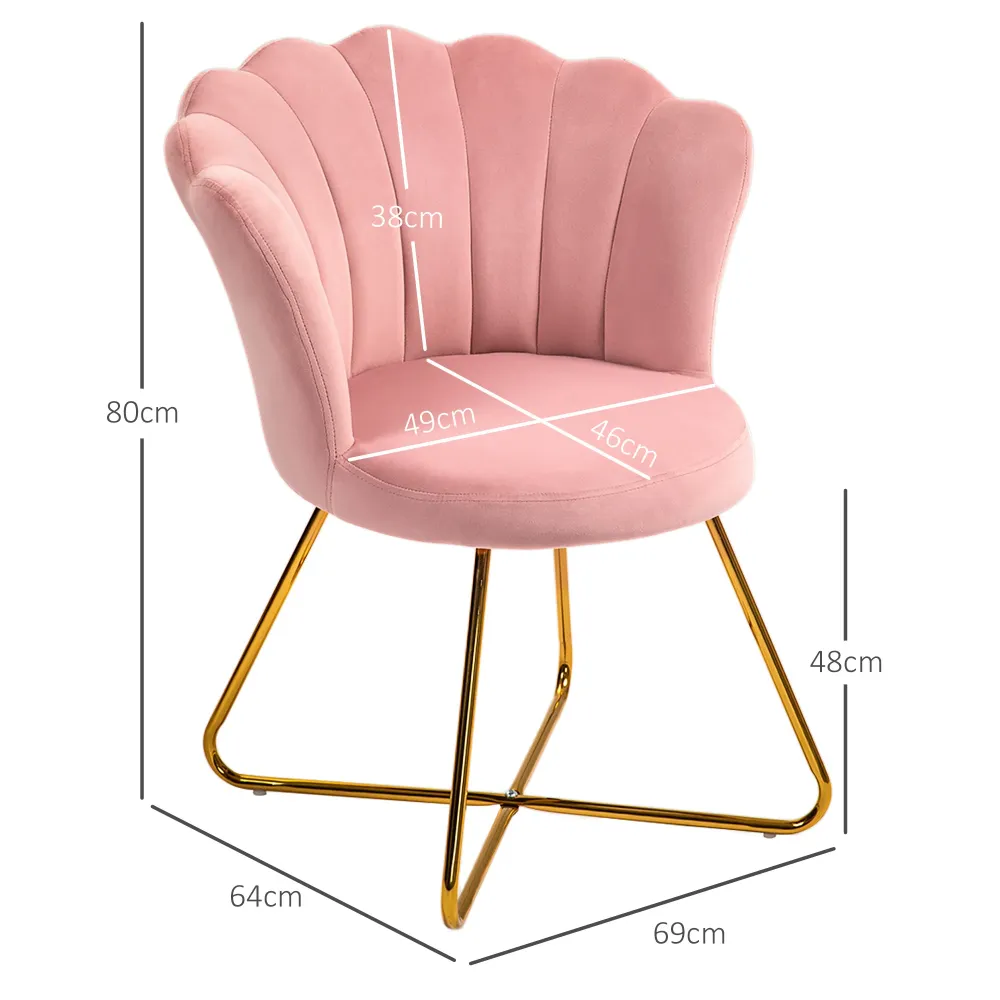 EasyComfort Sedia Moderna Ergonomica con Schienale Petalo Vellutato Rosa e Gambe Incrociate Oro, 69x64x80 cm