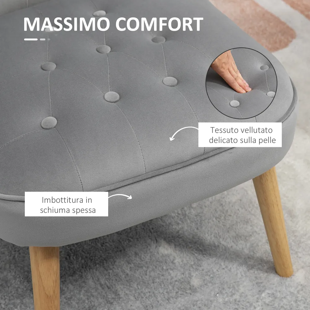 Easycomfort Sedia Moderna per Soggiorno e Sala da Pranzo con Seduta Imbottita e Tessuto Vellutato, 60x66x79 cm, Grigia