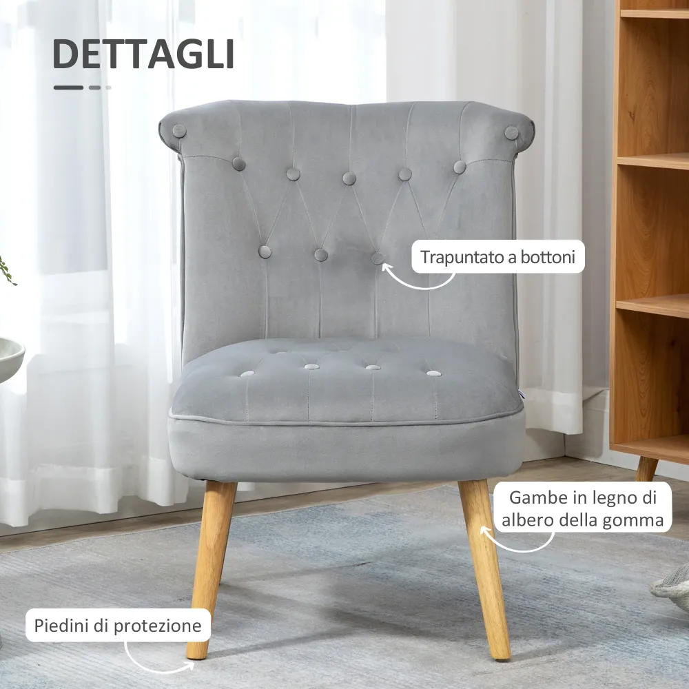 Easycomfort Sedia Moderna per Soggiorno e Sala da Pranzo con Seduta Imbottita e Tessuto Vellutato, 60x66x79 cm, Grigia