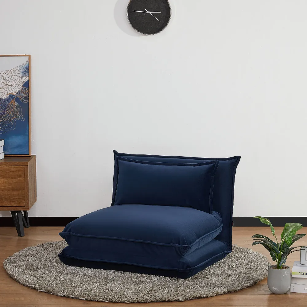 Easycomfort Sedia da Pavimento con Schienale Regolabile 5 Posizioni e Seduta Imbottita, Acciaio e Poliestere, Blu scuro