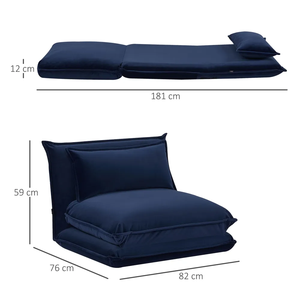 Easycomfort Sedia da Pavimento con Schienale Regolabile 5 Posizioni e Seduta Imbottita, Acciaio e Poliestere, Blu scuro