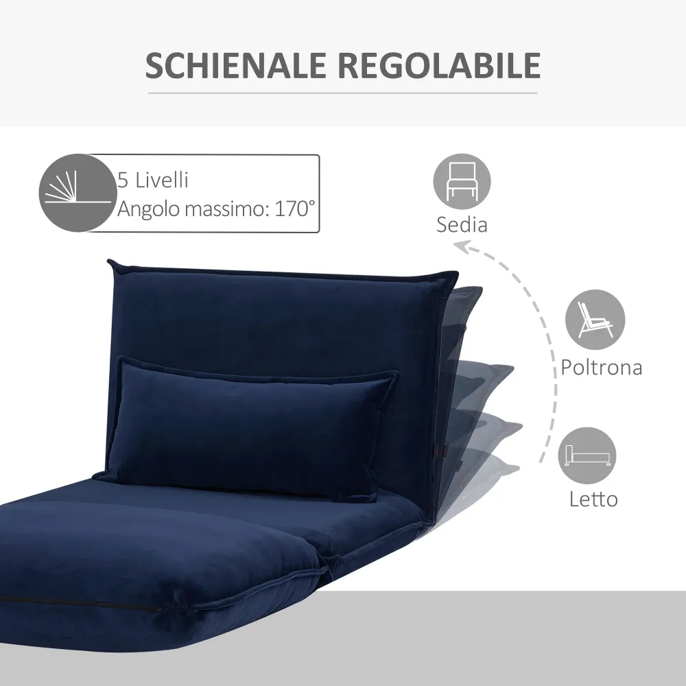 Easycomfort Sedia da Pavimento con Schienale Regolabile 5 Posizioni e Seduta Imbottita, Acciaio e Poliestere, Blu scuro