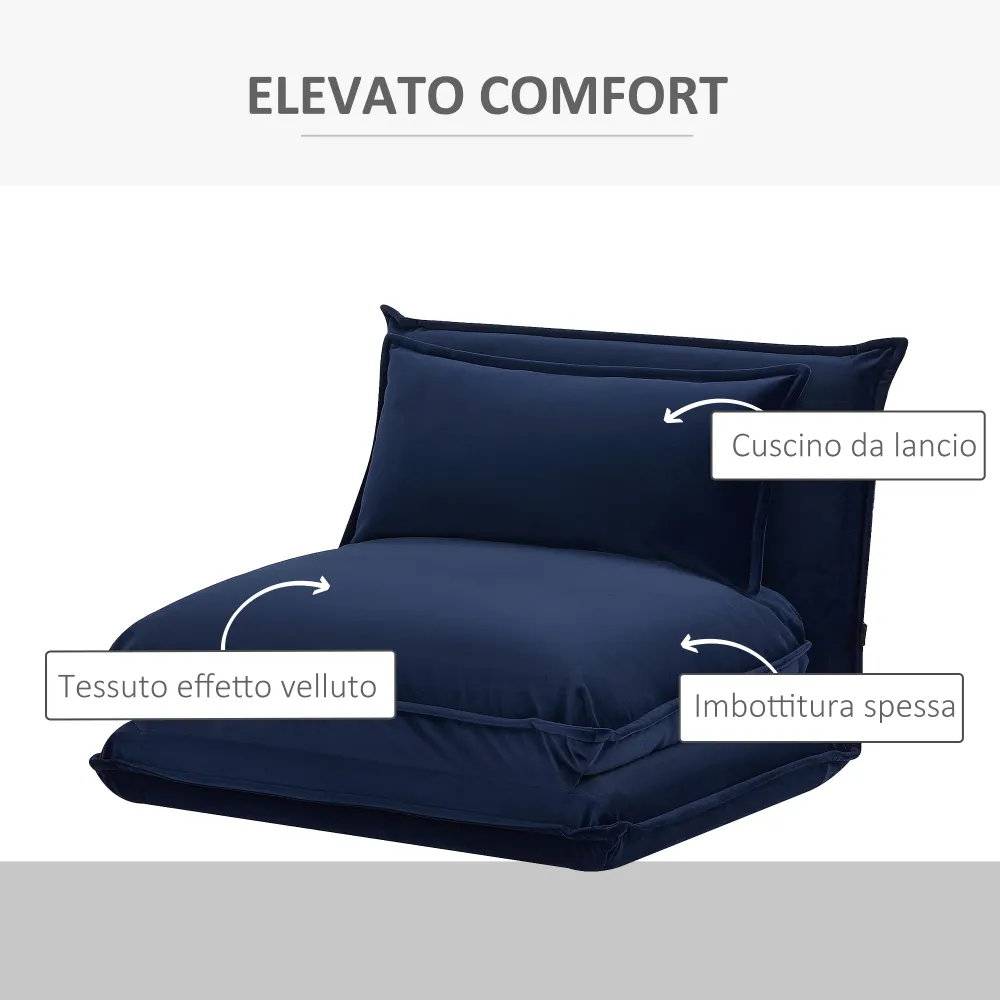 Easycomfort Sedia da Pavimento con Schienale Regolabile 5 Posizioni e Seduta Imbottita, Acciaio e Poliestere, Blu scuro