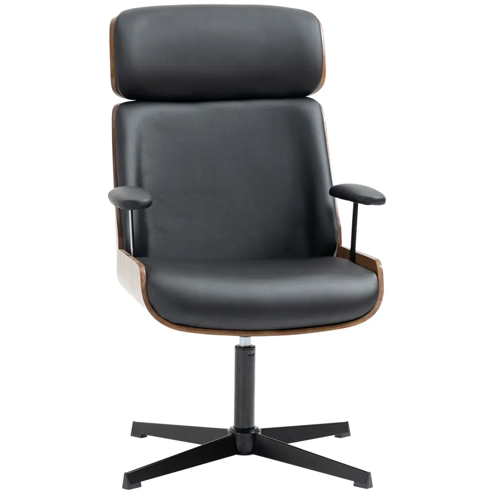 Easycomfort Sedia per Scrivania con Schienale Legno e Seduta Pelle PU Traspirante e Imbottita, 62x76.5x105 cm, Nera