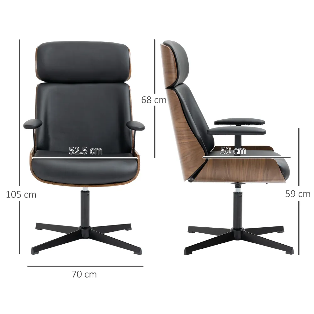 Easycomfort Sedia per Scrivania con Schienale Legno e Seduta Pelle PU Traspirante e Imbottita, 62x76.5x105 cm, Nera