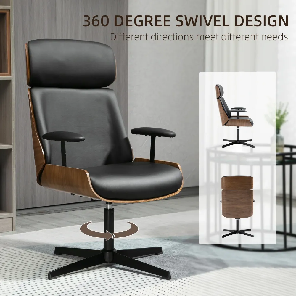 Easycomfort Sedia per Scrivania con Schienale Legno e Seduta Pelle PU Traspirante e Imbottita, 62x76.5x105 cm, Nera