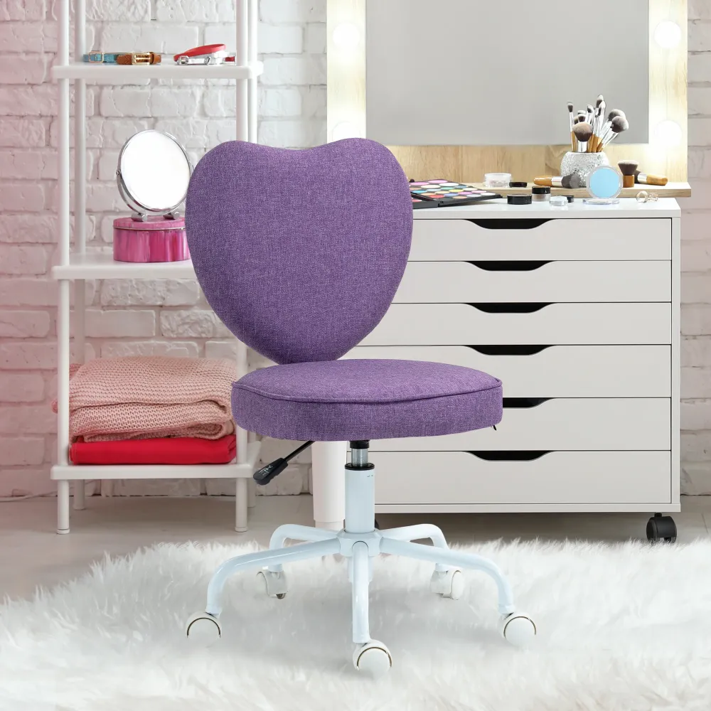 EasyComfort Sedia per Scrivania Cuore con 5 Rotelle e Altezza Regolabile Tessuto, 40x50x79-89cm, Viola