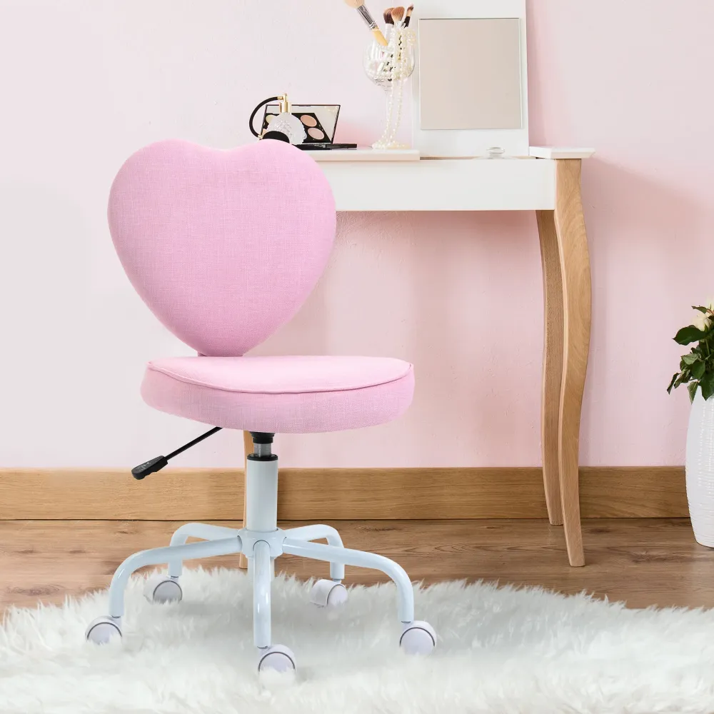 Easycomfort Sedia per Scrivania Forma di Cuore con 5 Rotelle e Altezza Regolabile Tessuto Rosa, 40x50x79-89cm