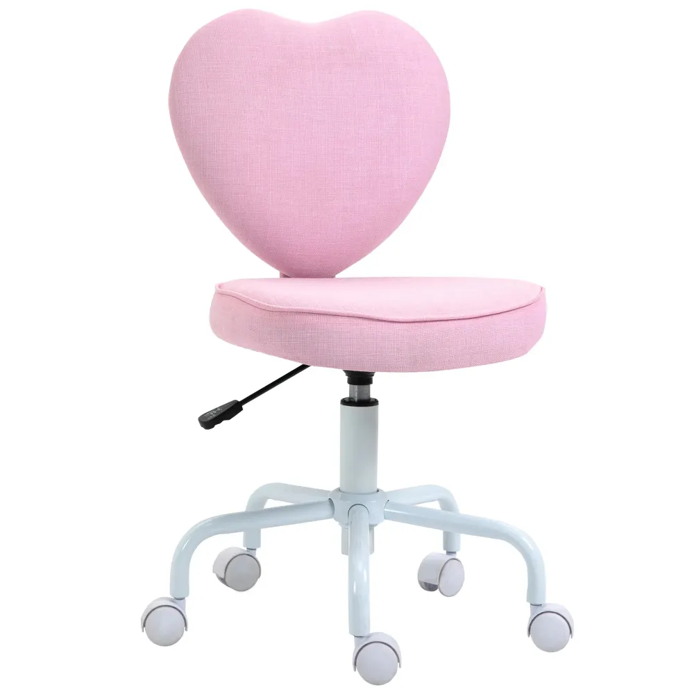 Easycomfort Sedia per Scrivania Forma di Cuore con 5 Rotelle e Altezza Regolabile Tessuto Rosa, 40x50x79-89cm