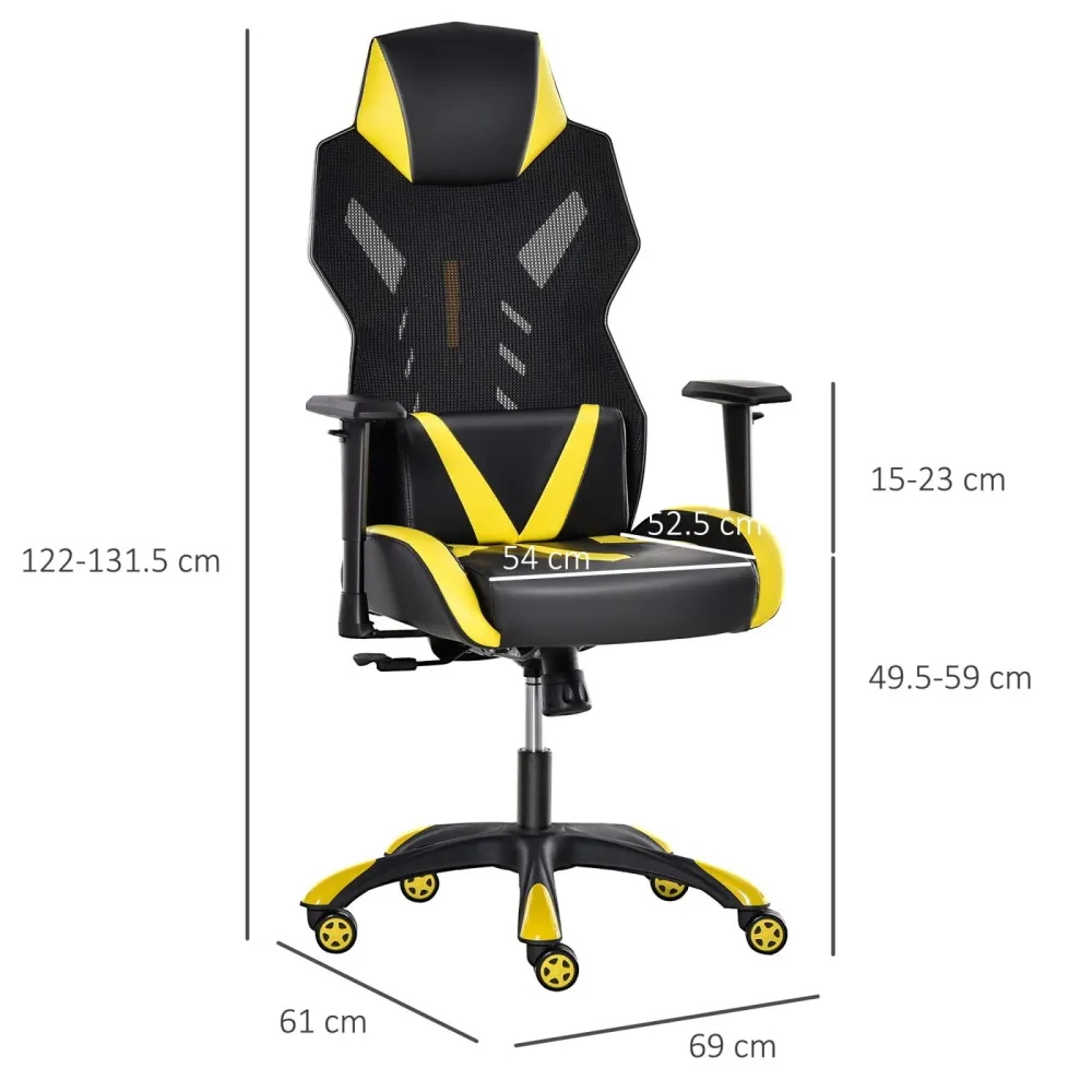 EASYCOMFORT Sedia Poltrona Gaming Ergonomica e Girevole con Altezza Regolabile, Similpelle e Rete, Nero Giallo