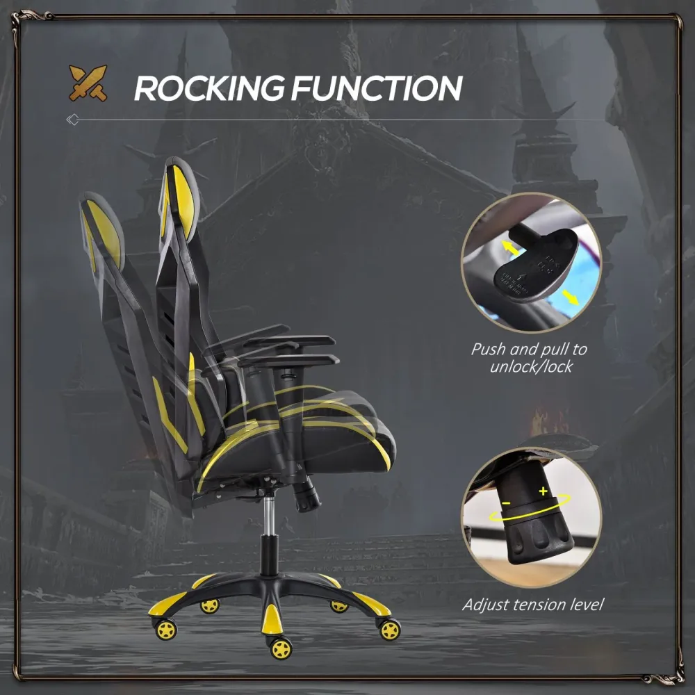 EASYCOMFORT Sedia Poltrona Gaming Ergonomica e Girevole con Altezza Regolabile, Similpelle e Rete, Nero Giallo