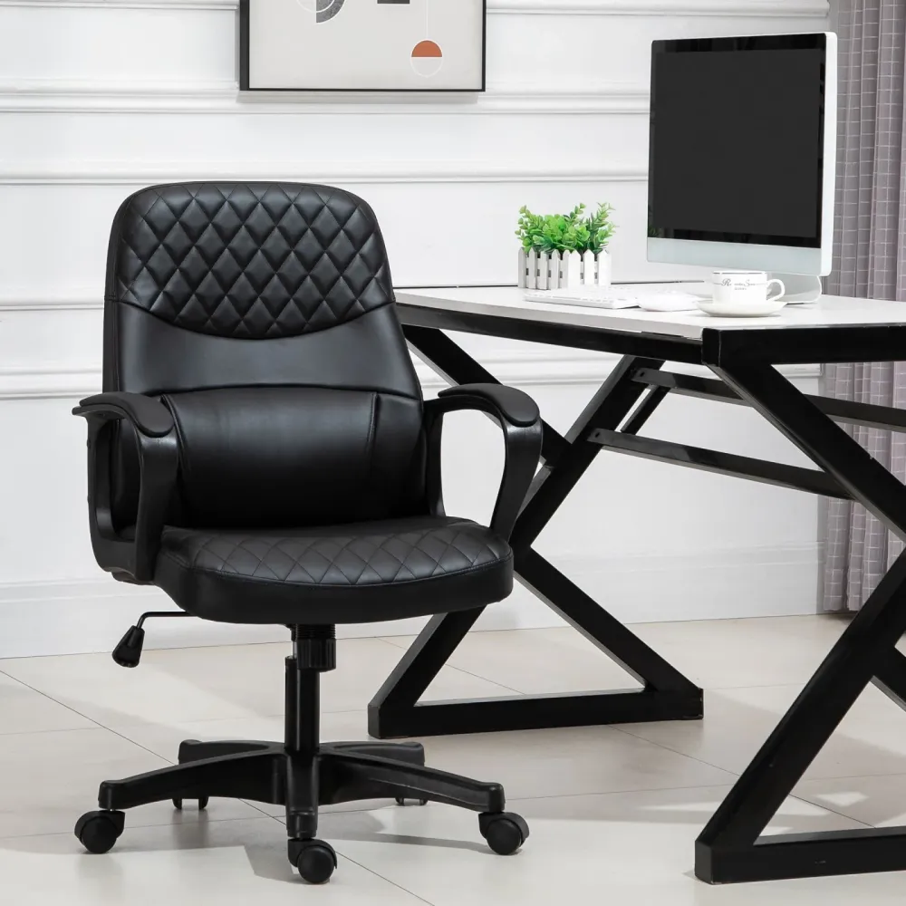 EASYCOMFORT Sedia Poltrona Ufficio Massaggiante Similpelle Nera con Altezza Regolabile