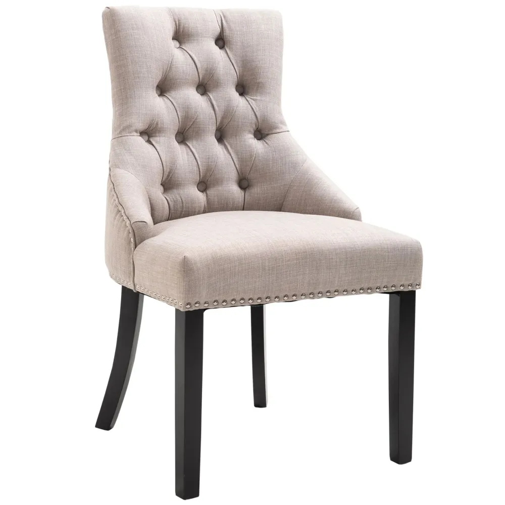 Easycomfort Sedia da Pranzo con Rivestimento Lino e Gambe Legno Schienale Alto Trapuntato Anello un Dietro Schienale Grigi...