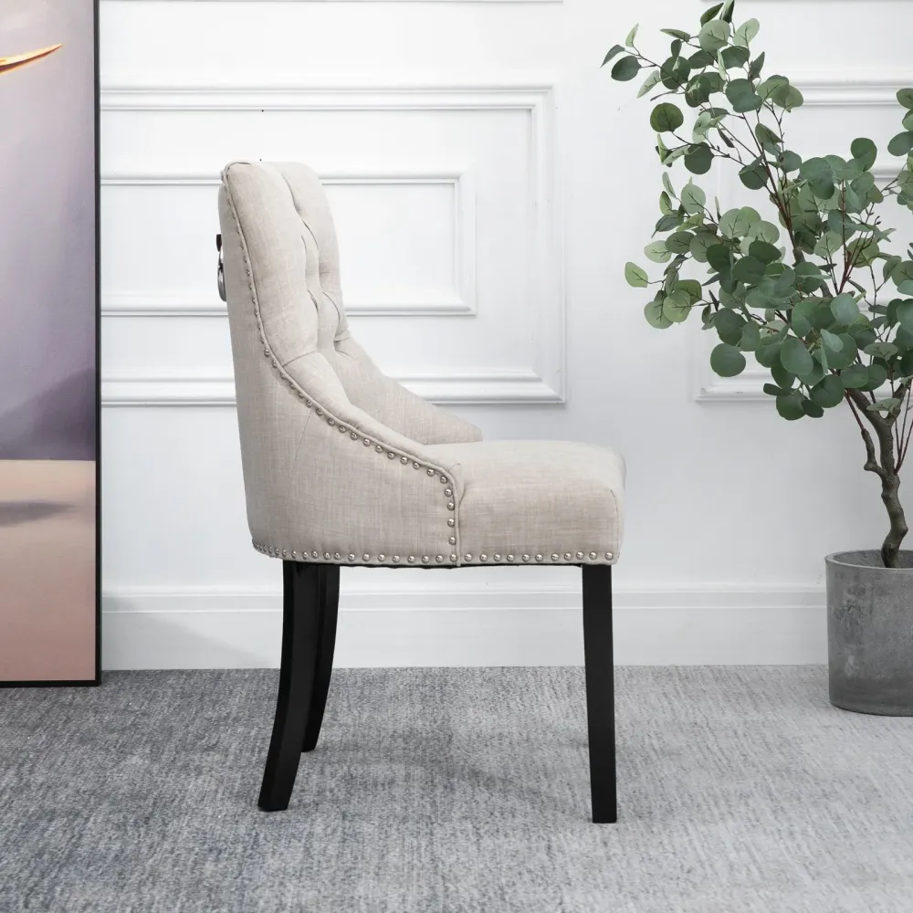 Easycomfort Sedia da Pranzo con Rivestimento Lino e Gambe Legno Schienale Alto Trapuntato Anello un Dietro Schienale Grigi...