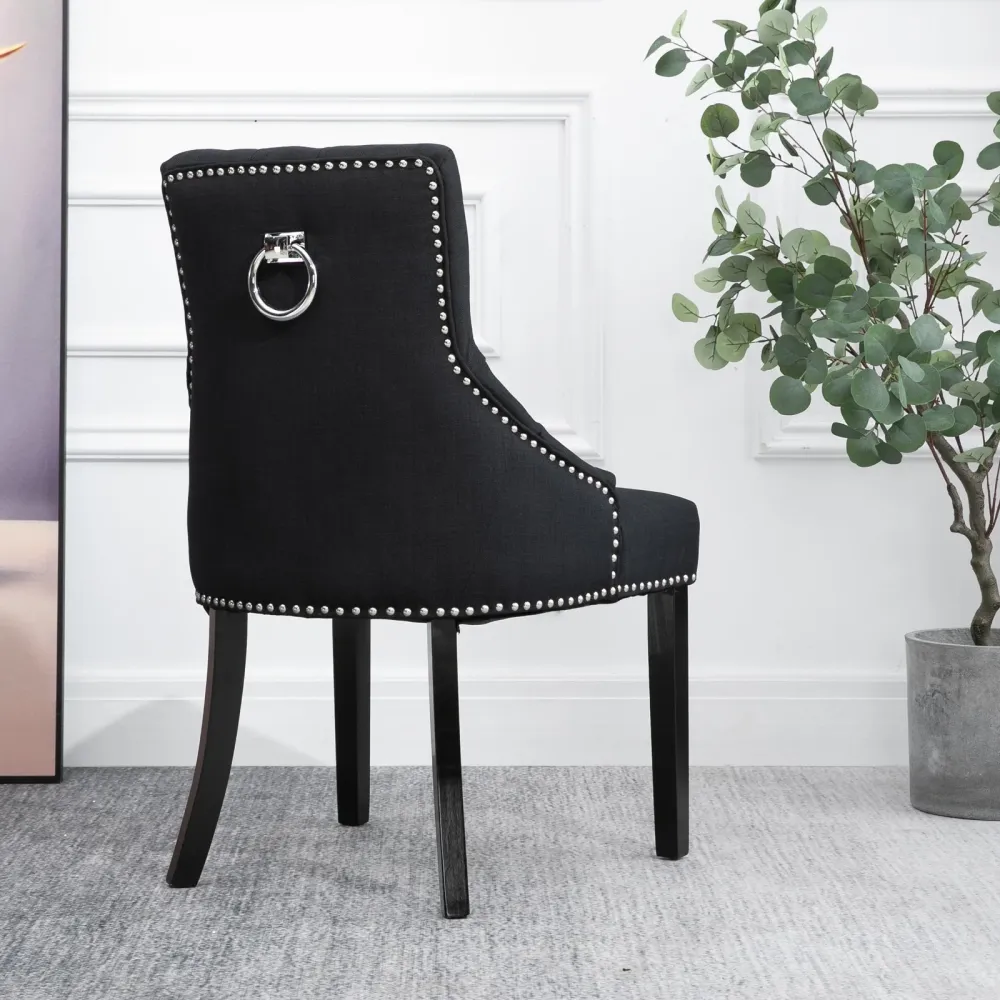 EASYCOMFORT Sedia da Pranzo Elegante Imbottita Rivestimento Lino con Bottoni Trapuntati Nero
