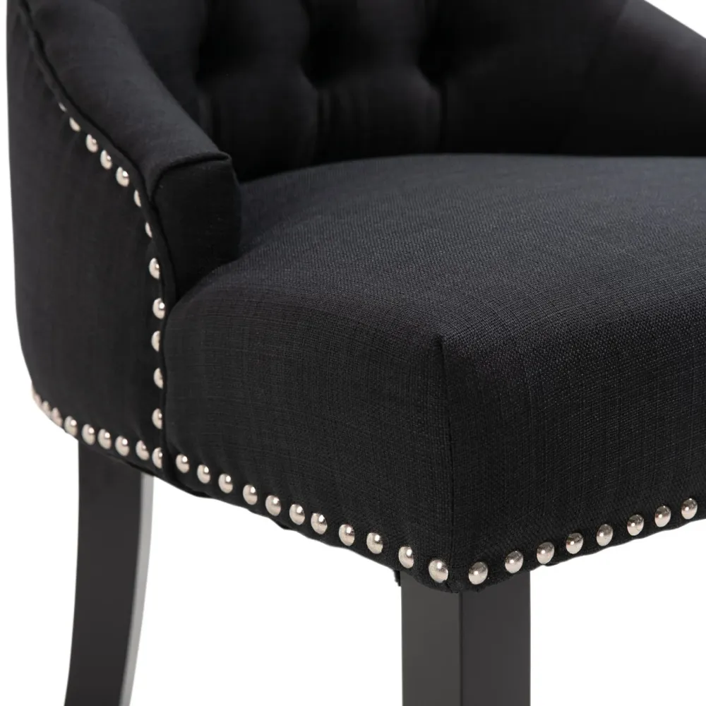EASYCOMFORT Sedia da Pranzo Elegante Imbottita Rivestimento Lino con Bottoni Trapuntati Nero