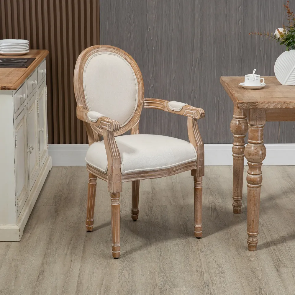 EasyComfort Sedia da Salotto Stile Classico Imbottita con Rivestimento Tessuto, 56x56x96cm, Bianco Crema